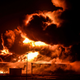 A photo of flames engulfing an oil refinery in Saudi Arabia.